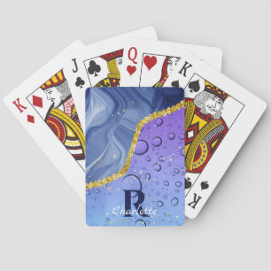 Jeu De Cartes Glam Aqua Blue Water Droplets Ombre   Monogramme