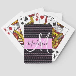 Jeu De Cartes Glam Black Métallic Rose Nid d'abeille Monogramme 