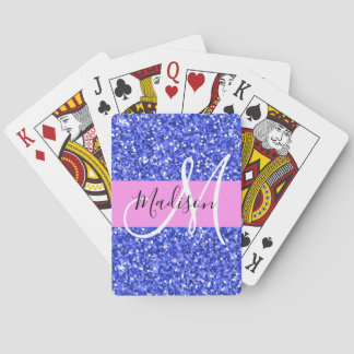 Jeu De Cartes Glam Bleu foncé Rose Paillettes Étincelles Monogra
