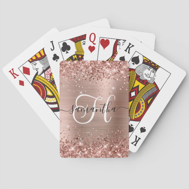 Jeu De Cartes Glitterie Rose or Glam Monogramme (dos)