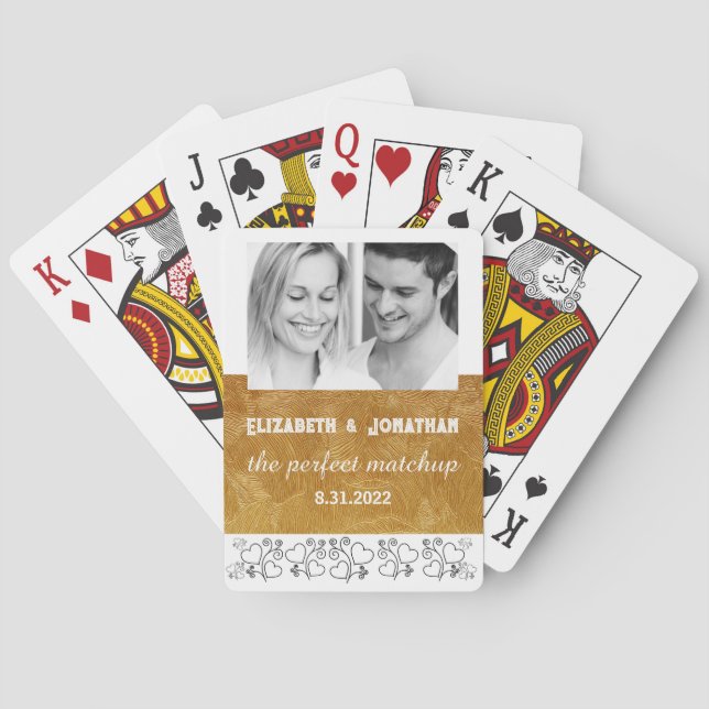 Jeu De Cartes Gold et blanc Personnalisé Photo mariage Faveur (dos)