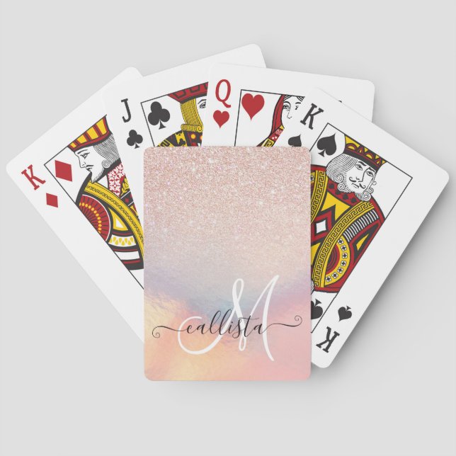 Jeu De Cartes Gradient holographique de Rose Gold Glitter Irides (dos)