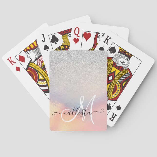 Jeu De Cartes Gradient holographique de Silver Glitter (dos)