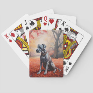 Jeu De Cartes Grand Danois dans les feuilles d'automne qui tombe