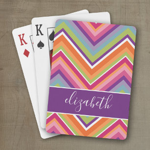 Jeu De Cartes Grand Motif coloré Chevron avec nom