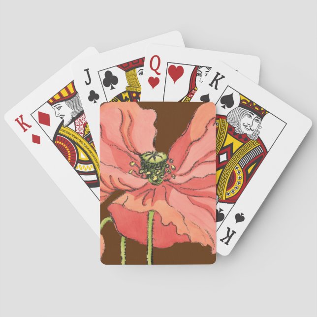 Jeu De Cartes Grande Fleur rose avec Arrière - plan rouge profon (dos)