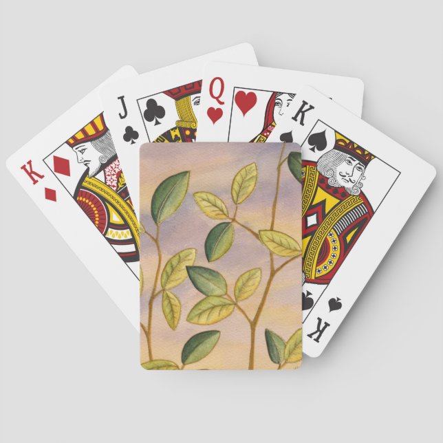 Jeu De Cartes Green and Yellow Leaves on Sunset Background (dos)