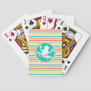 Jeu De Cartes Grenouille blanche; rayures arc-en-ciel brillantes