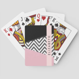 Jeu De Cartes Grey Zigzag, Grey Chevron, Rose, Votre Nom