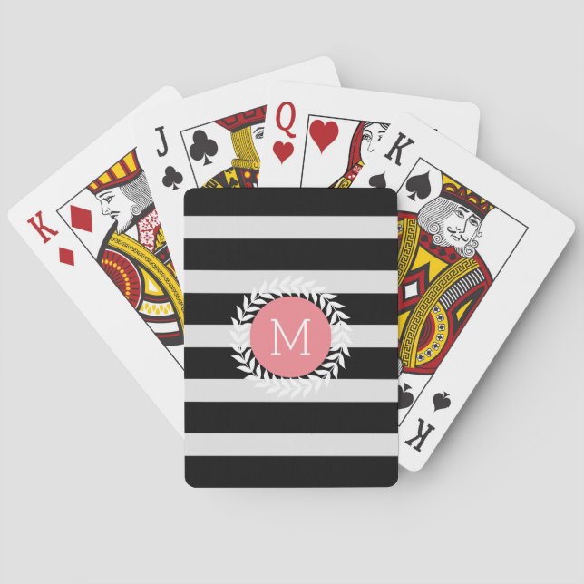 Jeu De Cartes Grilles noires et blanches monogrammes et couronne (dos)