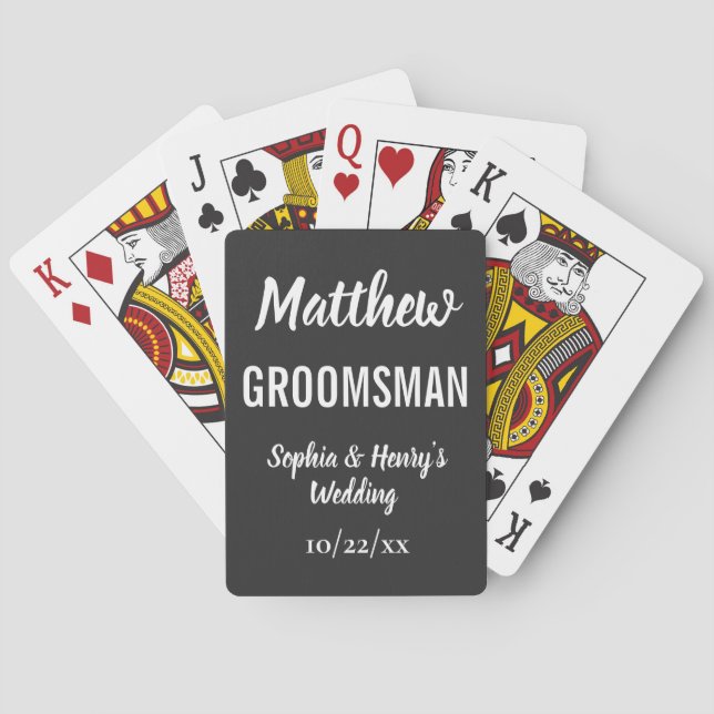 Jeu De Cartes Groomsman Typographie moderne Mariage noir (dos)