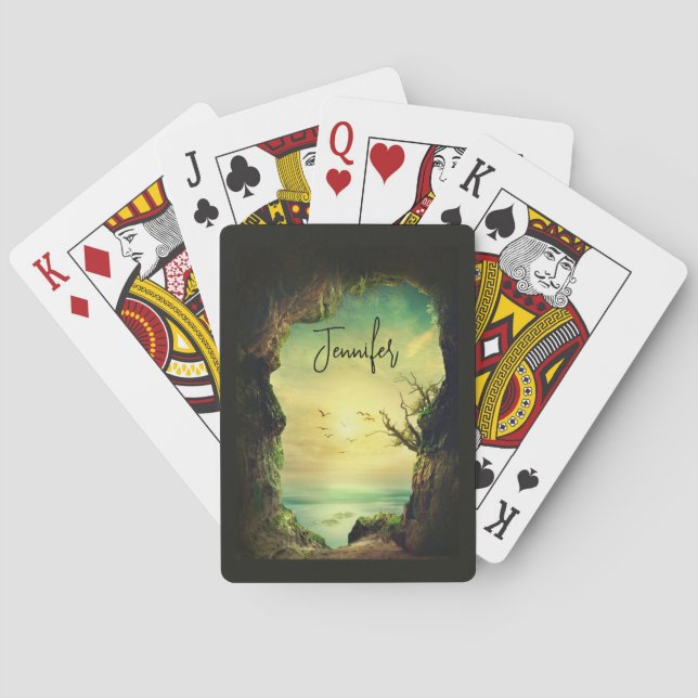 Jeu De Cartes Grotte surplombant la mer Photo Pittoresque (dos)