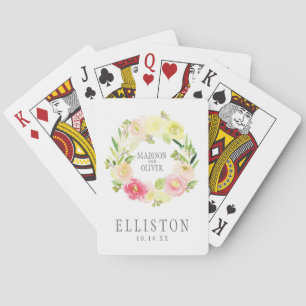 Jeu De Cartes Guirlande florale   d'aquarelle rose et jaune