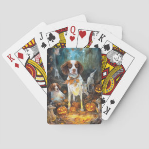 Jeu De Cartes Halloween Brittany Spaniel avec citrouilles effray