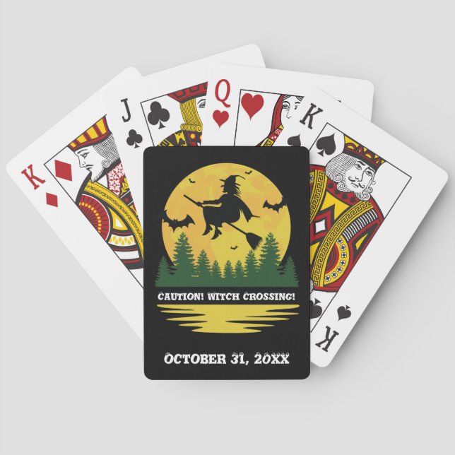 Jeu De Cartes Halloween Caution Sorcière Traversée Flying Brooms (dos)