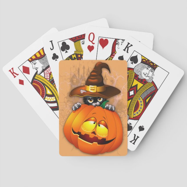 Jeu De Cartes Halloween Cute Kitty Witch et ami Citrouille (dos)