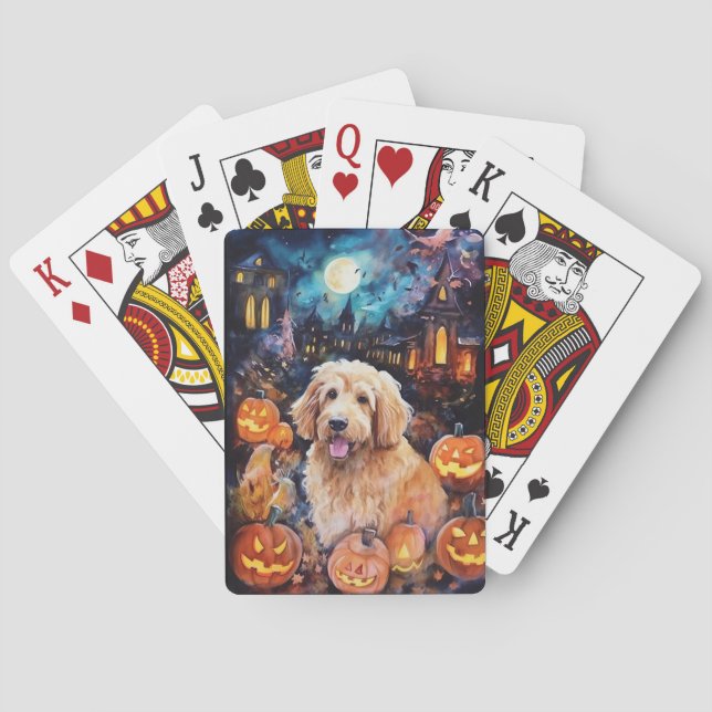 Jeu De Cartes Halloween Goldendoodle avec la peur Citrouille (dos)