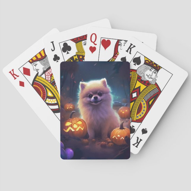Jeu De Cartes Halloween Poméranien Avec La Peur Citrouille (dos)