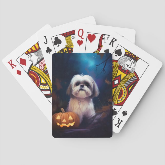 Jeu De Cartes Halloween Shih Tzu Avec La Peur Citrouille (dos)