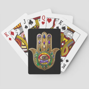 Jeu De Cartes Hamsa Améthyste Rubis Troisième Œil Peint en Or