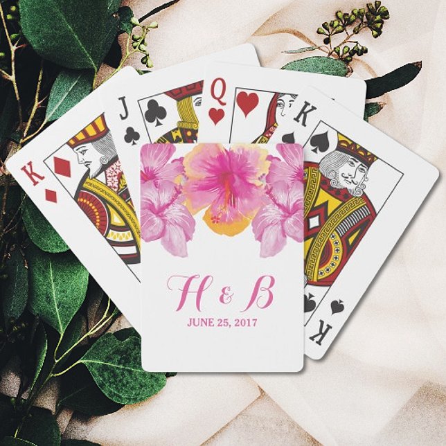 Jeu De Cartes Hibiscus brossé Floral Mariage jouer cartes (Brushed Hibiscus Floral Wedding Favor Playing Cards)