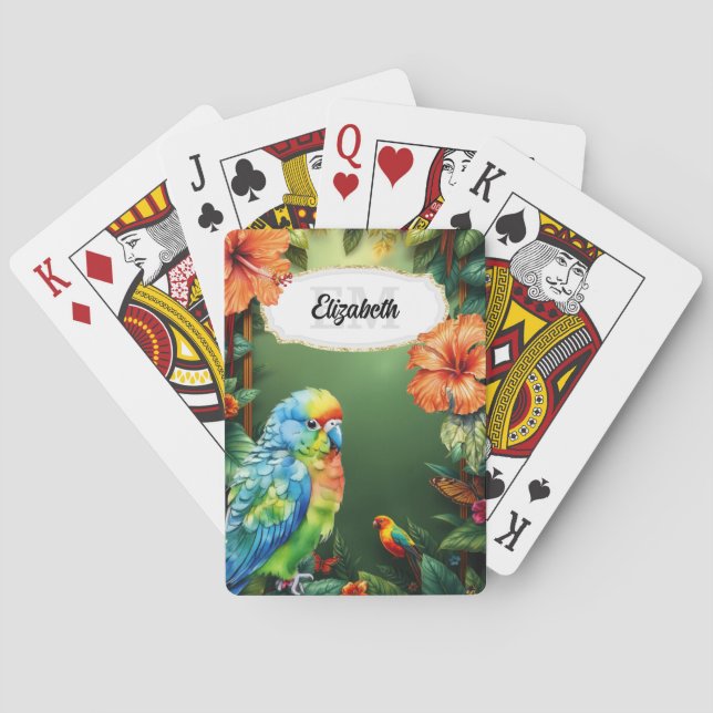 Jeu De Cartes Hibiscus d'aquarelle de la jungle des perruches tr (dos)