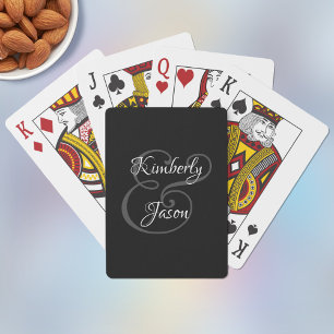 Jeu De Cartes His & Her Script Names, Grey & White on Black