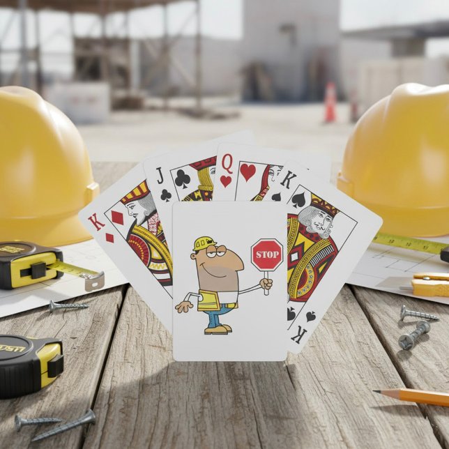 Jeu De Cartes Homme Avec Un Panneau Stop Jouer Aux Cartes (Créateur téléchargé)
