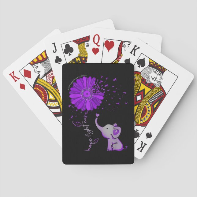 Jeu De Cartes Hope Fight Cute Elephant Alzheimer's Purple Ribbon (dos)