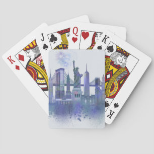 Jeu De Cartes Horizon de New York - Aquarelle Bleue