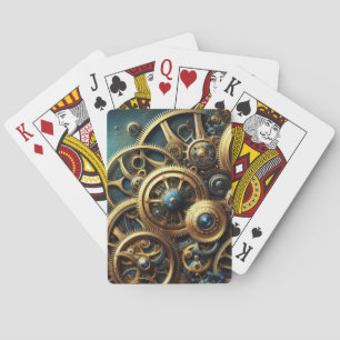 Jeu De Cartes Horloge Steampunk Or et Turquoise