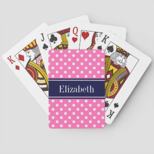 Jeu De Cartes Hot Pink #2 Wht Polka Dots Navy Blue Name monogram