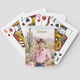 Jeu De Cartes Howdy Western Cowboy en rose sur cheval