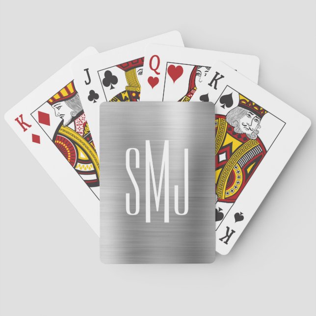 Jeu De Cartes Huile gris argenté à trois lettres Monogramme (dos)