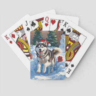 Jeu De Cartes Husky Sibérien Courant dans la Neige avec un Chape
