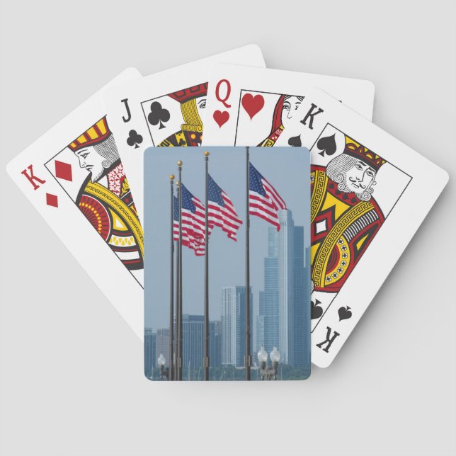 Jeu De Cartes Illinois, Chicago. Navy Pier, drapeaux américains (dos)