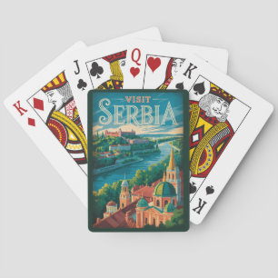 Jeu De Cartes Illustration de paysage serbe Art de voyage vintag