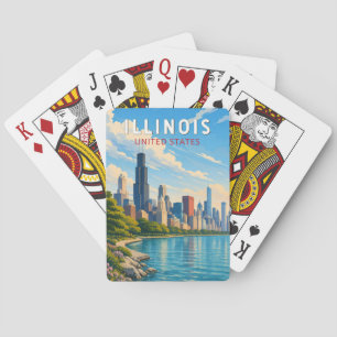 Jeu De Cartes Illustration de voyage d'art vintage de l'Illinois