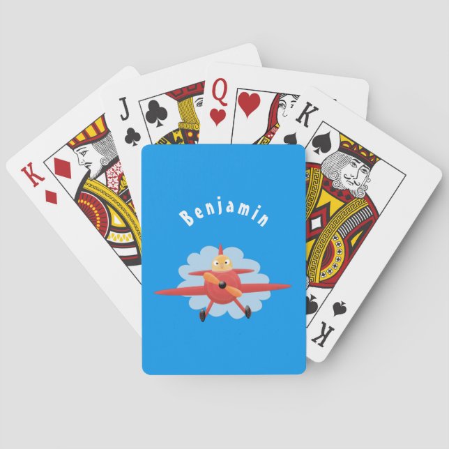 Jeu De Cartes Illustration d'un avion rouge volant mignon (dos)