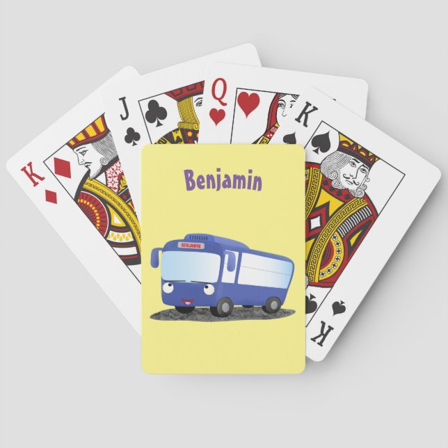 Jeu De Cartes Illustration d'un bus moderne bleu mignon (dos)