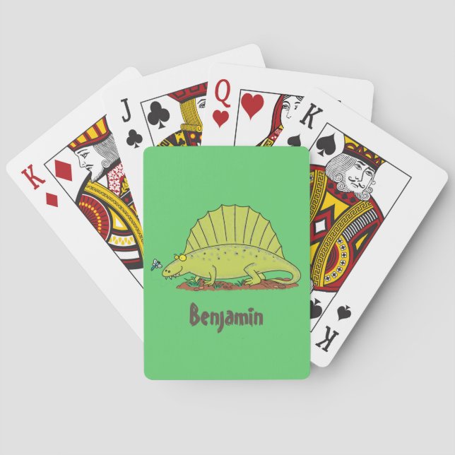 Jeu De Cartes Illustration d'un dimétrodon vert mignon (dos)