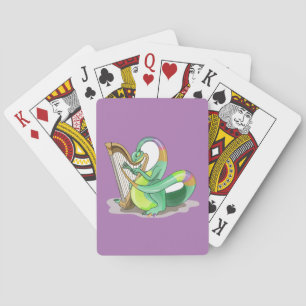 Jeu De Cartes Illustration D'Un Plateosaure Jouant De La Harpe.