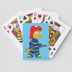 Jeu De Cartes Illustration D'Un Pompier Tyrannosaurus Rex.