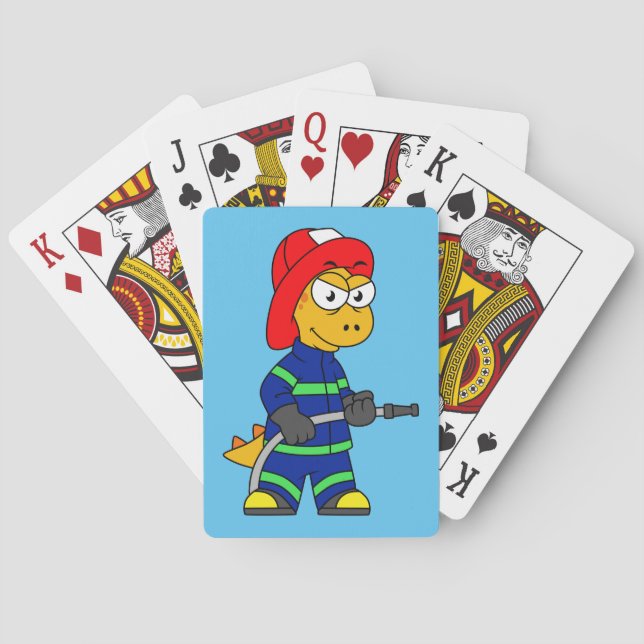 Jeu De Cartes Illustration D'Un Pompier Tyrannosaurus Rex. (dos)