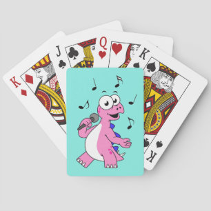 Jeu De Cartes Illustration D'Un Stegosaurus Chantant.