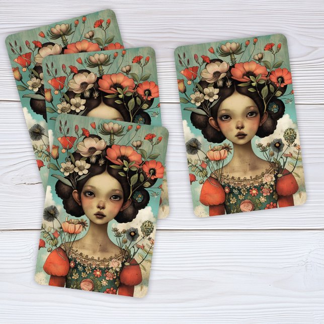 Jeu De Cartes Illustration lunaire dame aux fleurs (Créateur téléchargé)