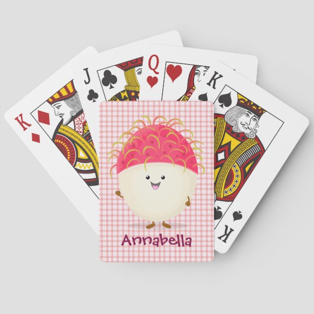 Jeu De Cartes Illustration mignon du ramboutan rose (dos)