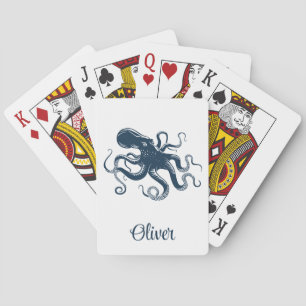 Jeu De Cartes Illustration nautique de la pieuvre bleue marine