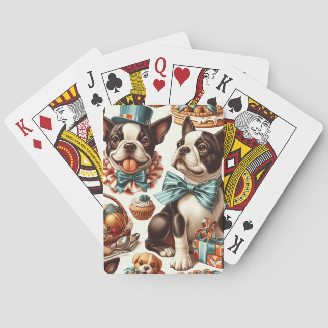Jeu De Cartes Illustration Retro Cute Boston Terrier (dos)