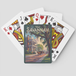 Jeu De Cartes Illustration Rétro de Calèche à Cheval de Savannah